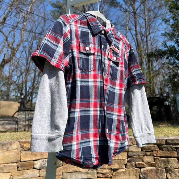 Greendog Flannel Shirt with Gray Hoodie and Long Sleeves - Picture 2 of 14